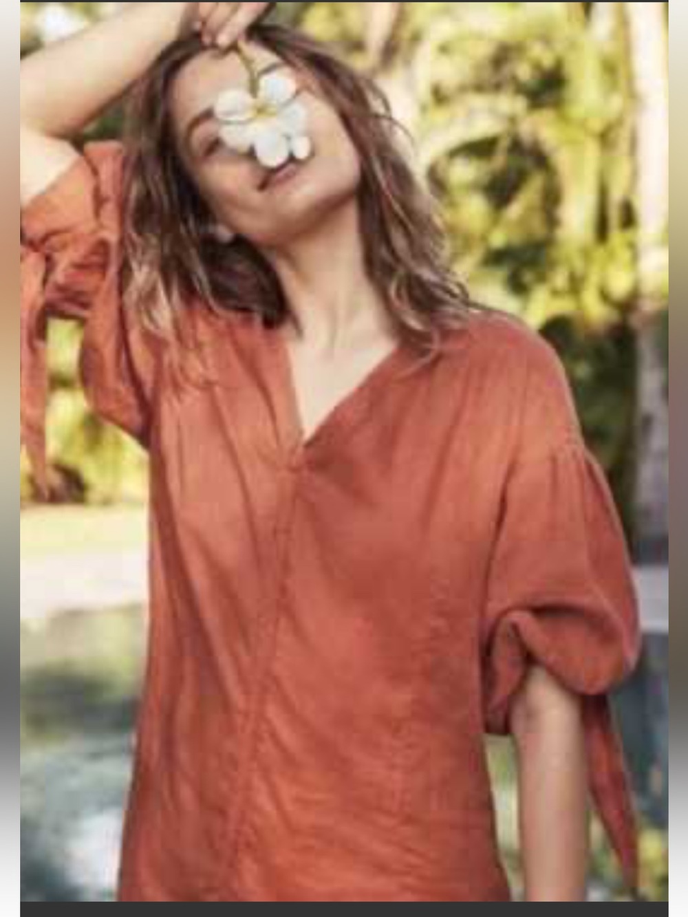Anthropology HOLDING HORSES V-Neck  100% Linen Tunic Tied-Sleeves Feminine